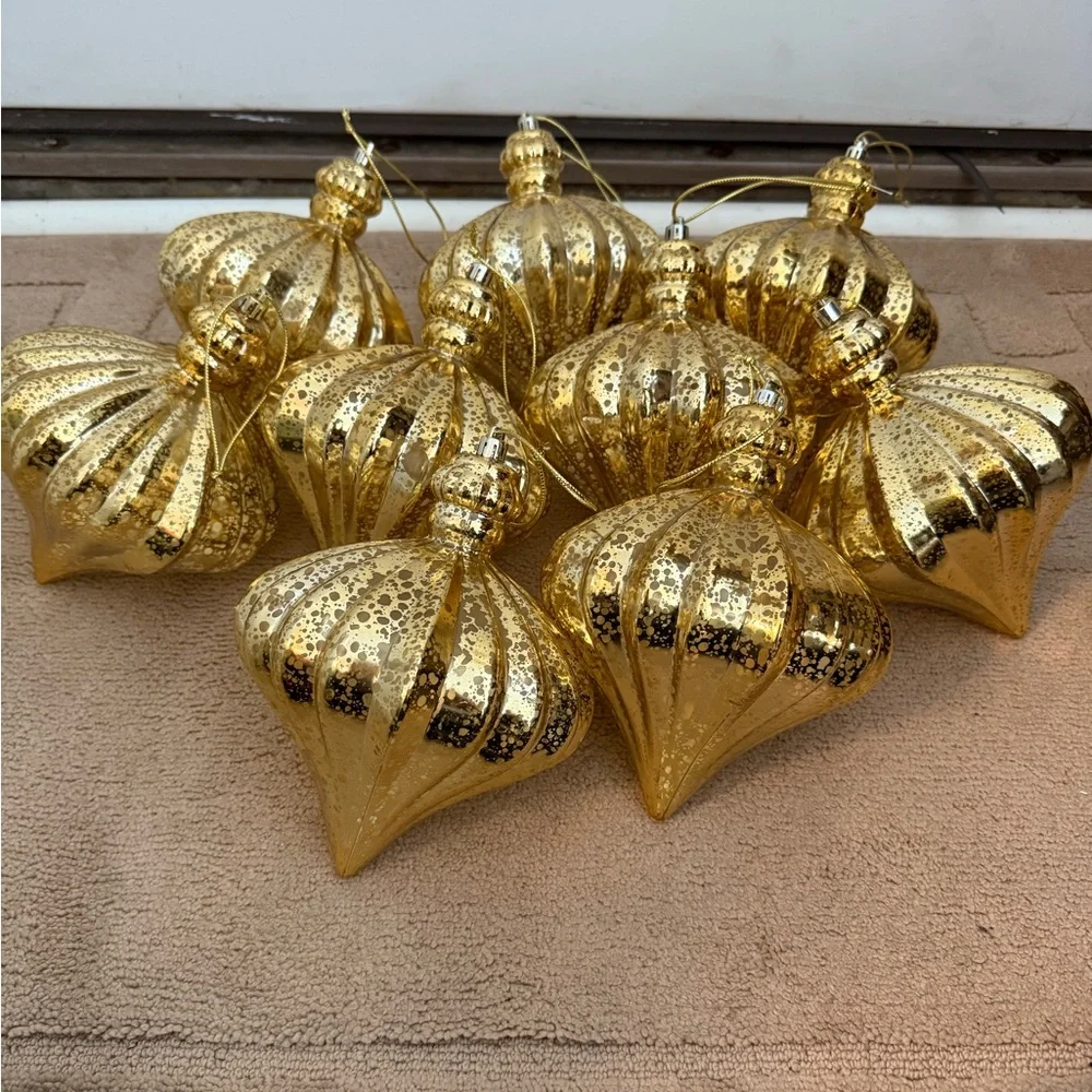 Vintage Pier 1 Gold Turnip Onion Christmas Ornaments Set of 9.